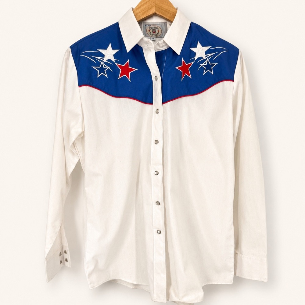 Western Star Embroidered Button-Down Shirt - White & Blue